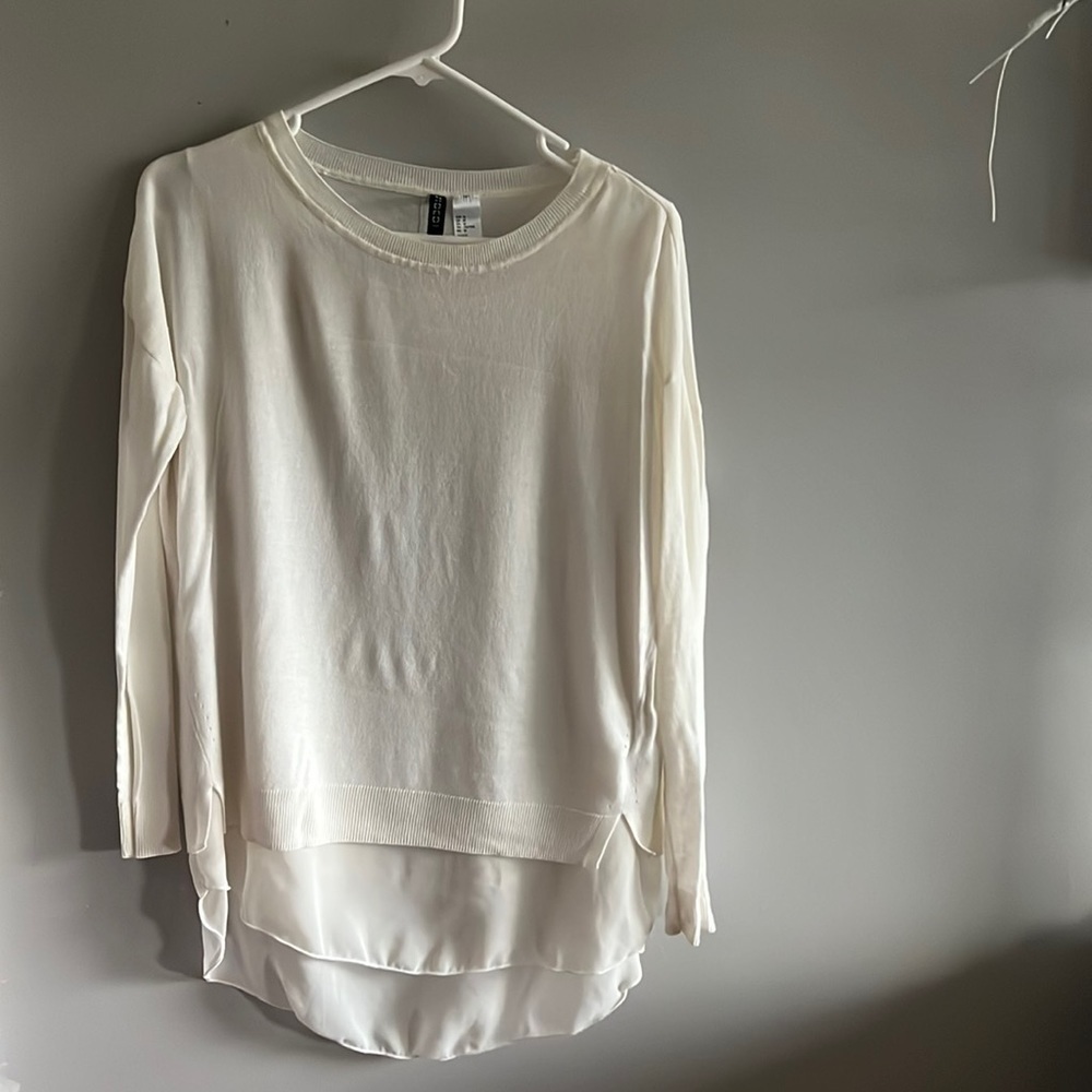 Cream lightweight sweater with sheer underlay